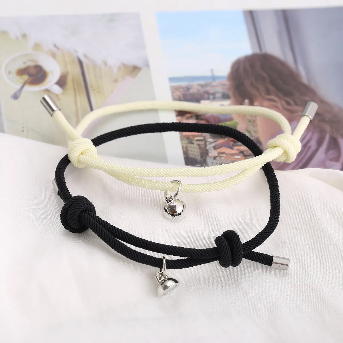 New Simple Black White Alloy Bracelet Set