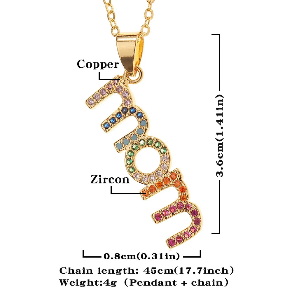 New Simple Copper Inlaid Zircon Letter Mom Pendant Mother'S Day Necklace