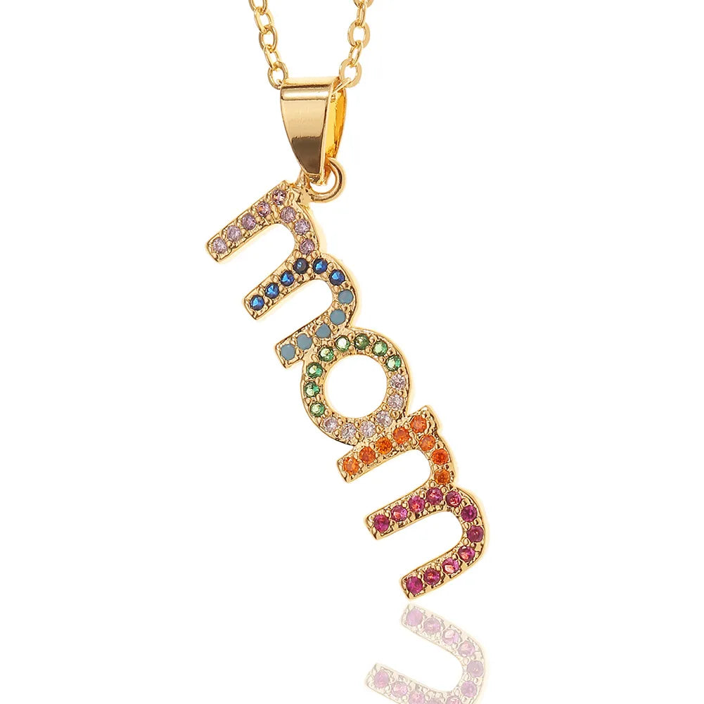 New Simple Copper Inlaid Zircon Letter Mom Pendant Mother'S Day Necklace