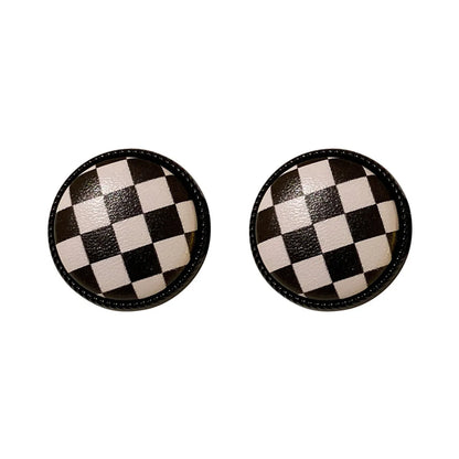 New Simple Fashion Trendy Fashion All-match Pu Leather Black And White Plaid Round Square Earrings