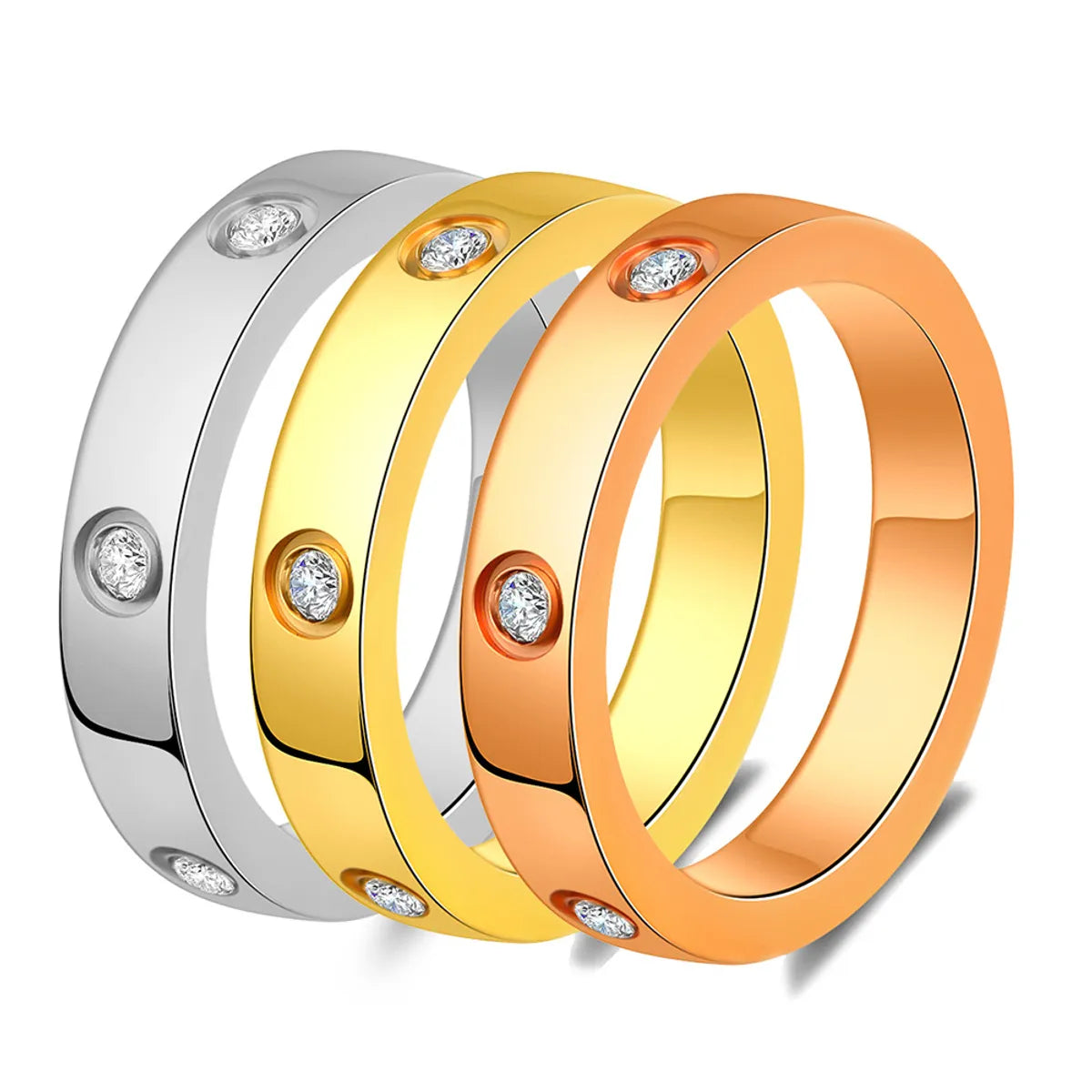 New Simple Inlaid Round Zirconium Three-Color Titanium Steel Ring