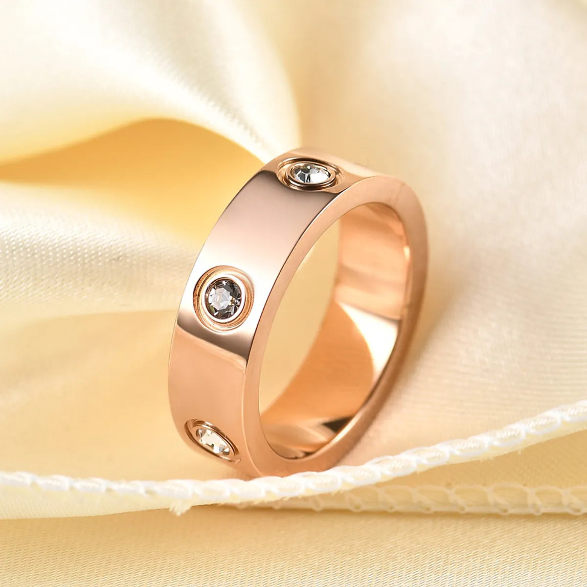 New Simple Inlaid Round Zirconium Three-Color Titanium Steel Ring