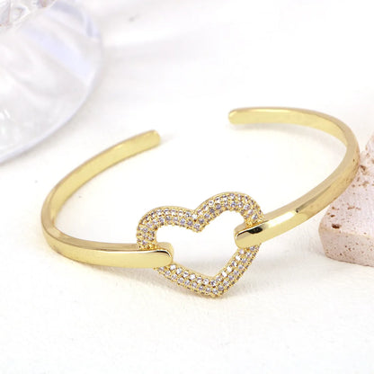 New Simple Inlaid Zircon Heart-shaped Geometric Copper Hollow Open Bracelet