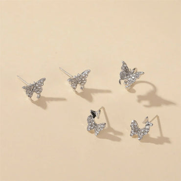 New Simple Rhinestone Earrings Butterfly Earrings Ladies Two Butterfly Earrings Ear Clip Wholesale Nihaojewelry