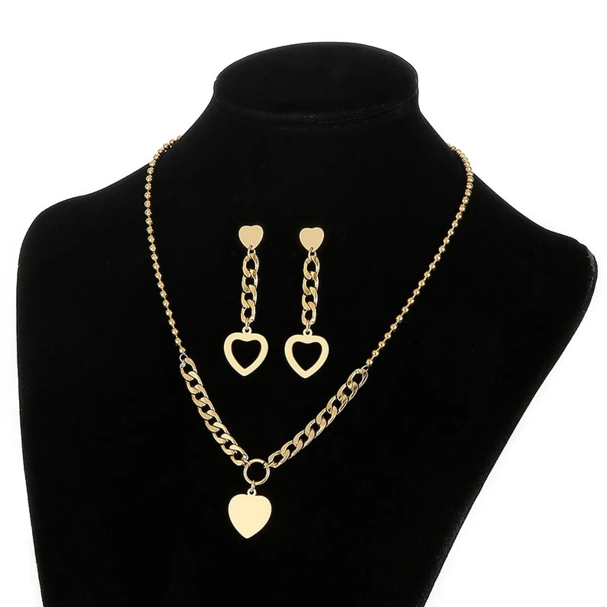 New Simple Stainless Steel Heart-shaped Earrings Necklace Set Wholesale Gooddiy