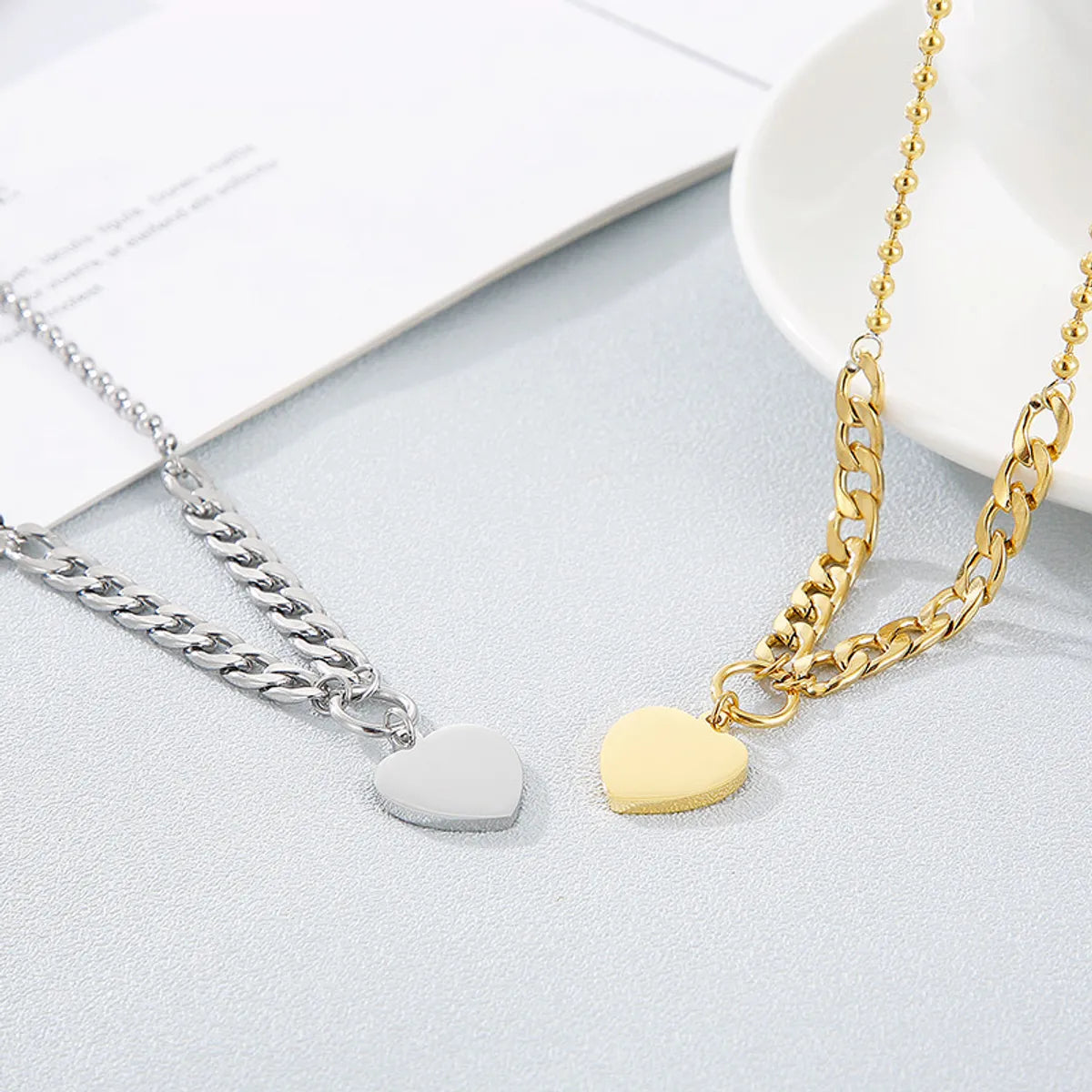 New Simple Stainless Steel Heart-shaped Earrings Necklace Set Wholesale Gooddiy