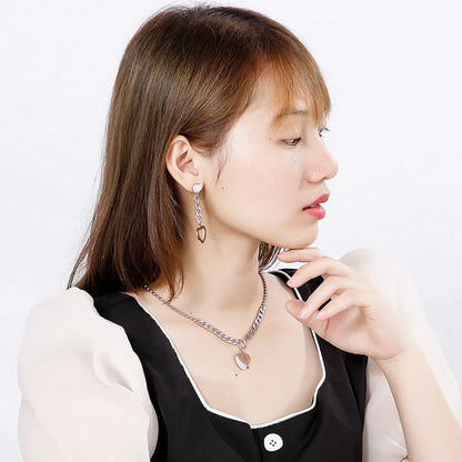 New Simple Stainless Steel Heart-shaped Earrings Necklace Set Wholesale Gooddiy