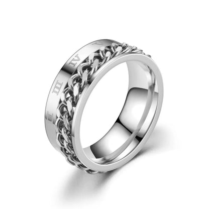 New Simple Titanium Steel Rotatable Roman Chain Ring Wholesale Gooddiy