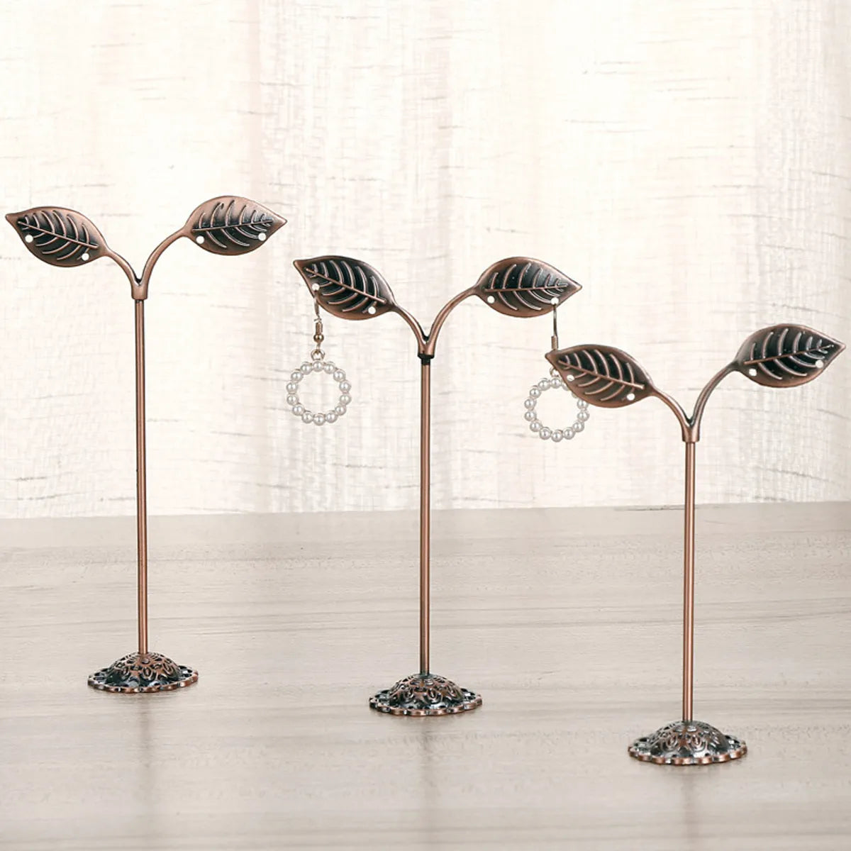 New Simple Wrought Iron Leaf Three-Piece Earrings Jewelry Display Stand Jewelry Storage Rack Counter Display Wholesale