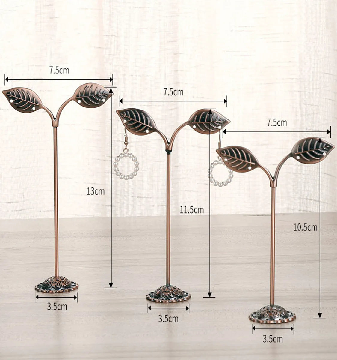 New Simple Wrought Iron Leaf Three-Piece Earrings Jewelry Display Stand Jewelry Storage Rack Counter Display Wholesale