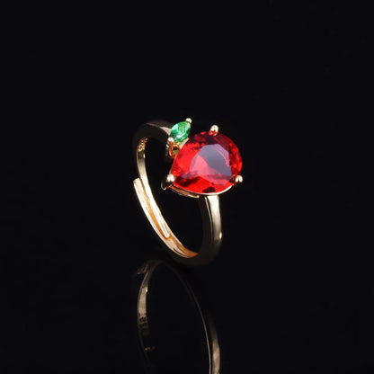 New Simulation Pigeon Blood Ruby Drop-Shaped Ring 18k Yellow Gold Color Imitation Tourmaline Open Ring