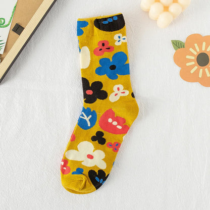 New Socks Women'S Tube Socks Korean Small Flower Personality Cartoon Socks Wholesale