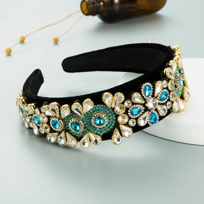 New Solid Color Fabric Diamond-Studded Flower Styling Headband