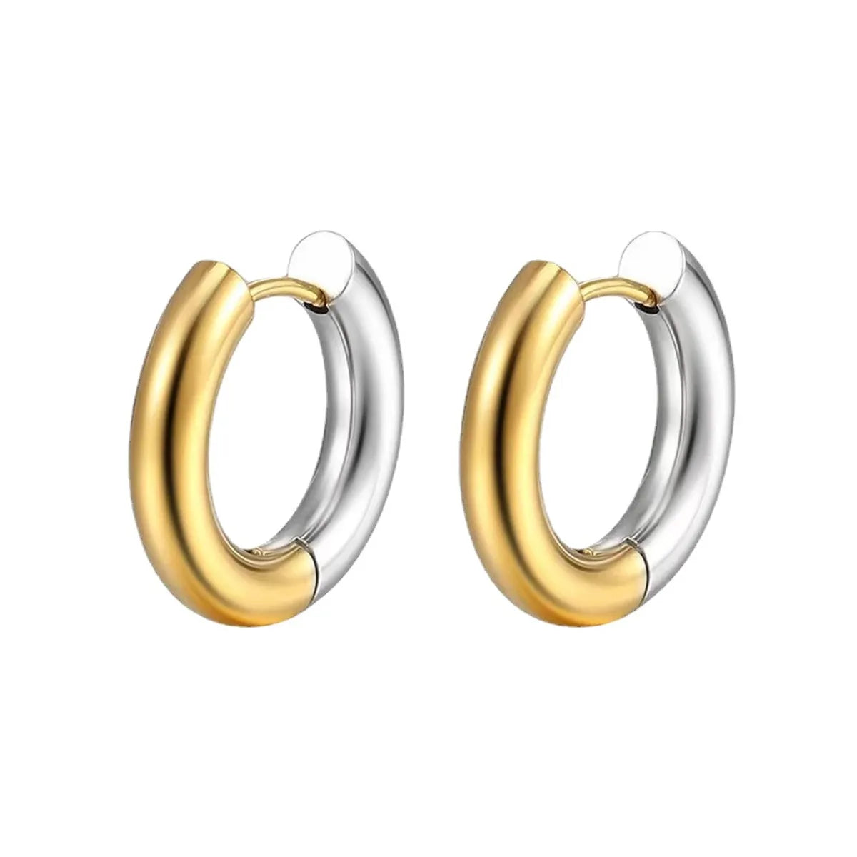 New Stainless Steel Earrings Two-Color Glossy Coil Niche Design Titanium Steel Earrings Simple Popular Earrings