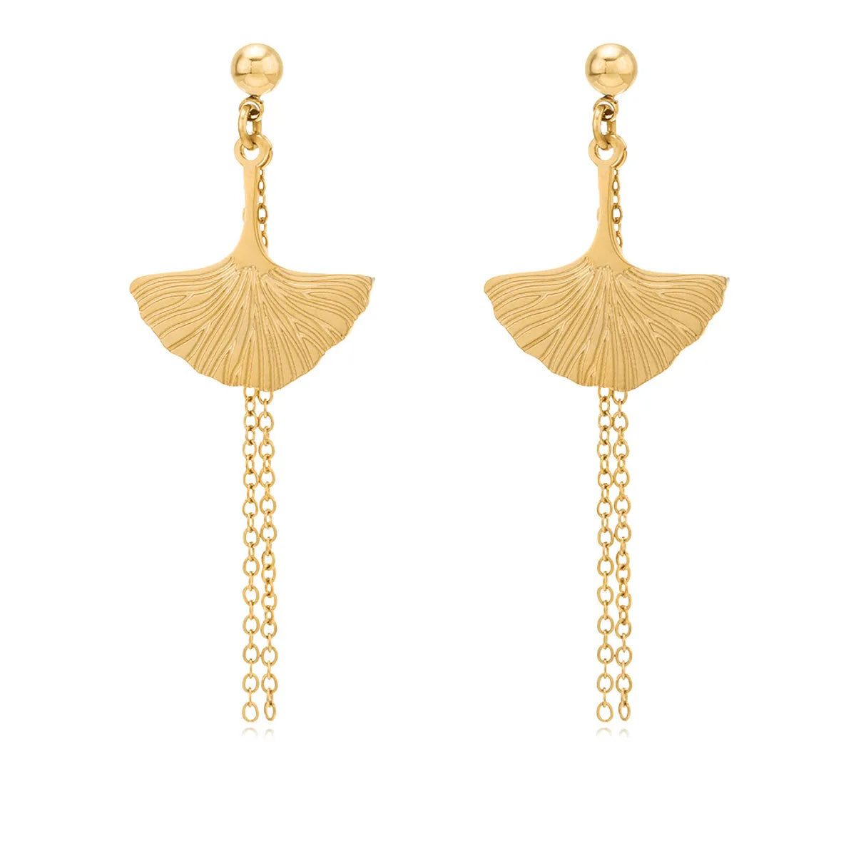 New Stainless Steel Fan-shaped Tassel Earrings Fashion Golden Leaf Long Earrings