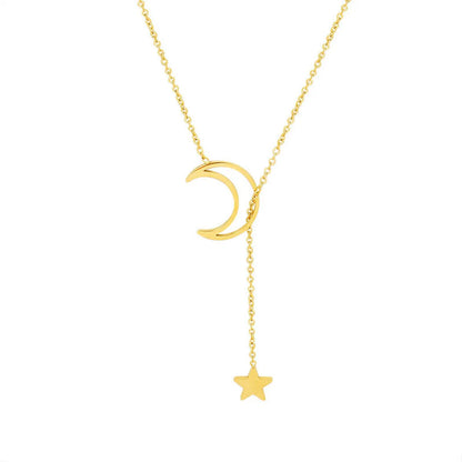 European And American New Star Moon Mini Pendant Star Moon Classic Popular Necklace Clavicle Chain Titanium Steel 18k Gold P315