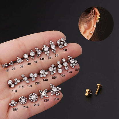 New Style 16g Pure Stainless Steel Diamond-studded Inner Teeth Lip Nails Ear Bone Nails European And American Popular Piercing Earrings Foreign Trade Jewelry