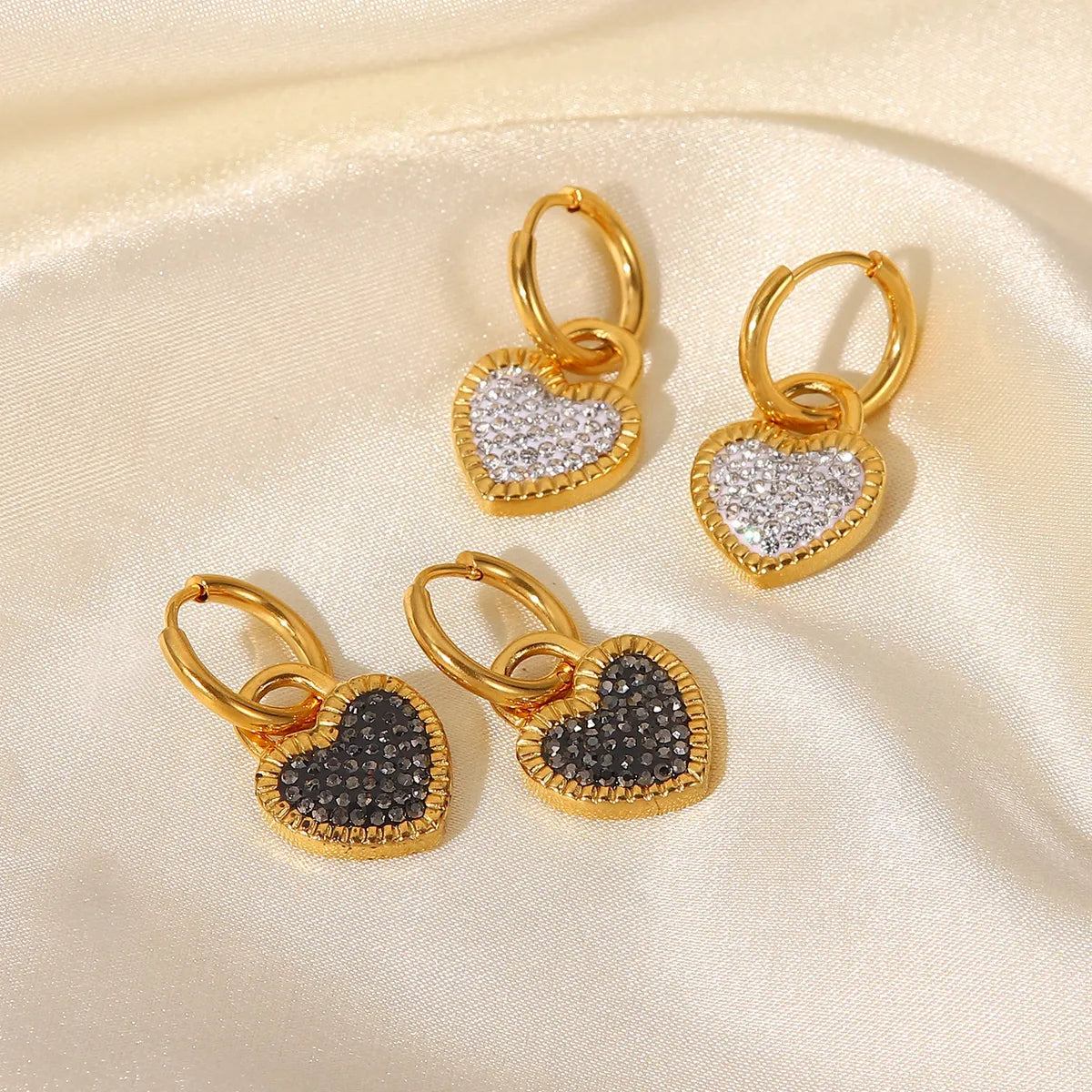 Fashion Heart Plating 304 Stainless Steel Zircon Earrings