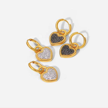 Fashion Heart Plating 304 Stainless Steel Zircon Earrings