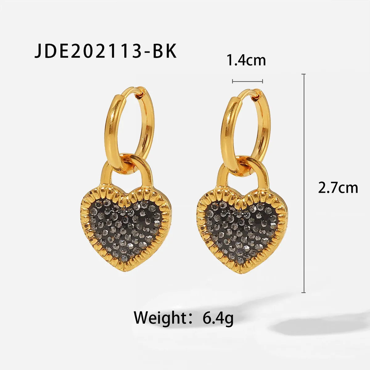 Fashion Heart Plating 304 Stainless Steel Zircon Earrings