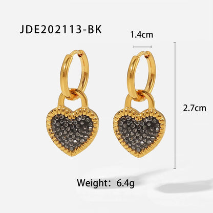 Fashion Heart Plating 304 Stainless Steel Zircon Earrings