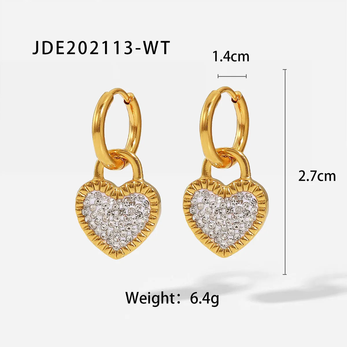 Fashion Heart Plating 304 Stainless Steel Zircon Earrings