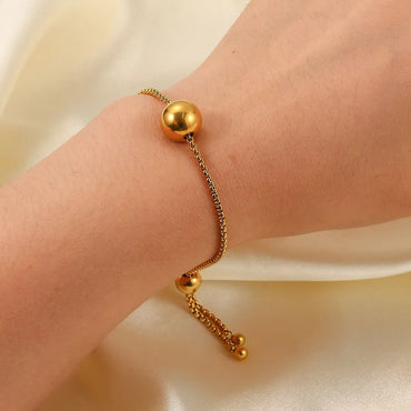 New Style 18k Gold Plated Round Ball Pendant Stainless Steel Bracelet