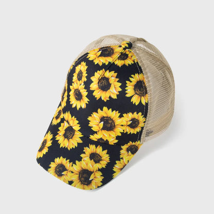 New Style Baseball Cap Men And Women Fashion Print Sunflower Mesh Hat