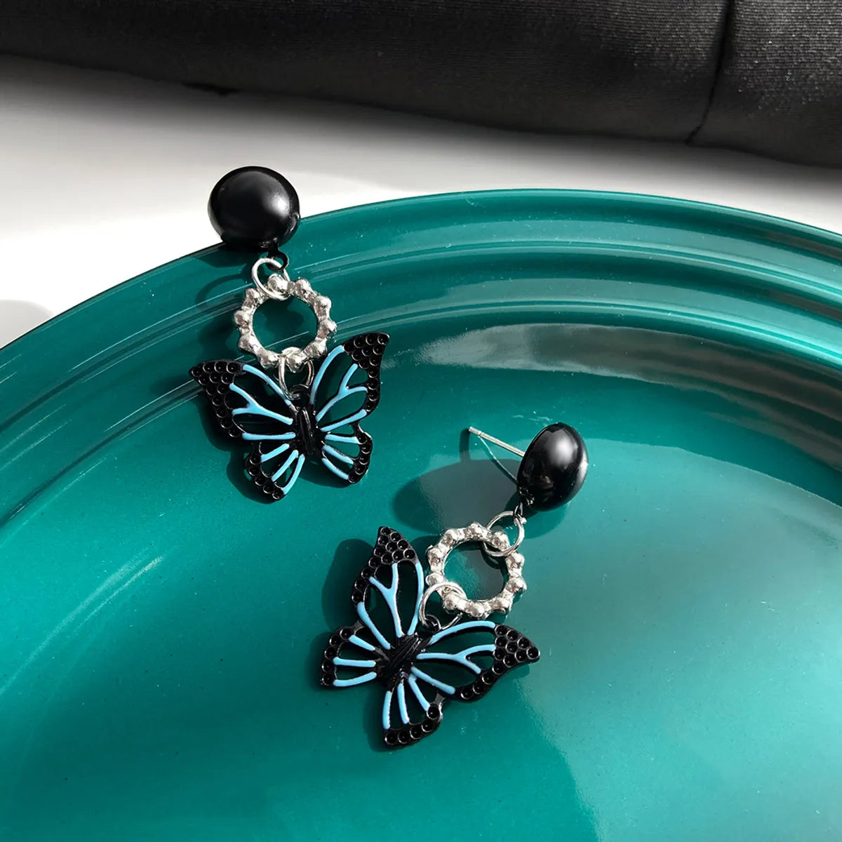 New Style Black Hollow Butterfly Pendant Alloy Earrings