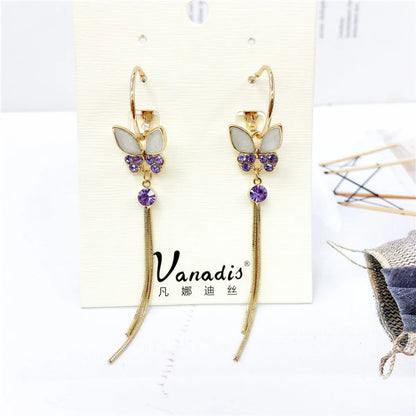 New Style Butterfly Long Tassel Diamond Earrings