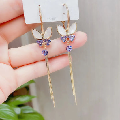 New Style Butterfly Long Tassel Diamond Earrings