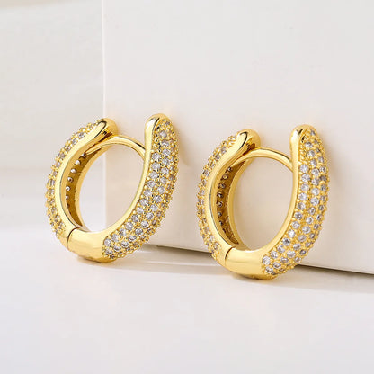 New Style Circle Copper Plating 18k Gold Full Zircon Earrings