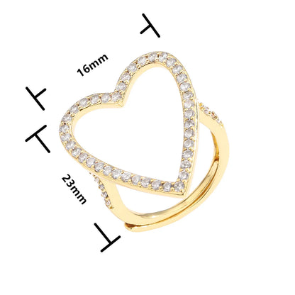 New Style Copper Inlaid Zircon 18k Gold Plated Heart Stud Earrings Necklace Opening Ring