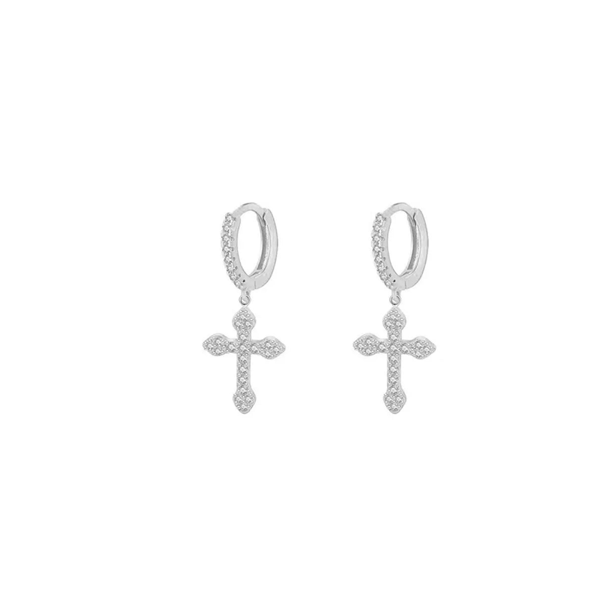 New Style Copper Inlaid Zircon Gold Plated Cross Pendant Earrings