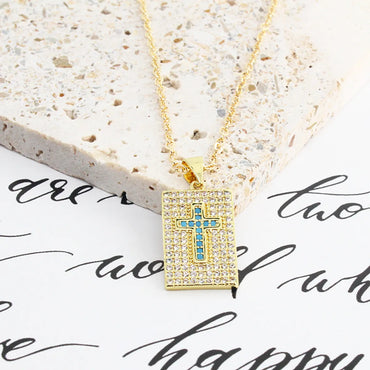 New Style Cross Heart Square Pendant Copper Gold Plated Inlaid Zircon Necklace