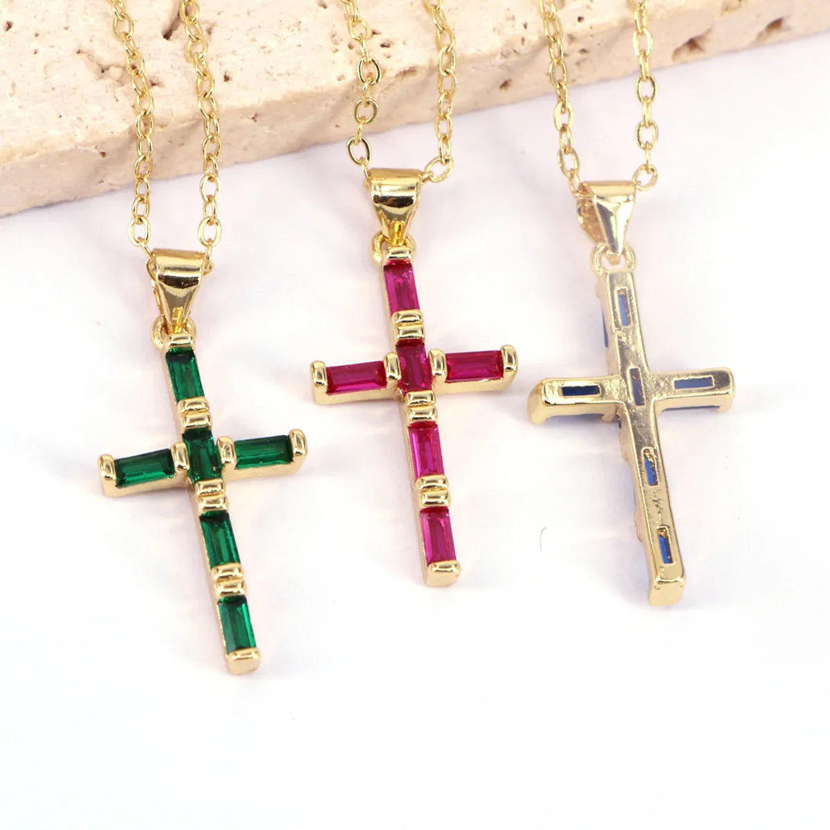 Fashion Geometric Cross Copper Zircon Necklace In Bulk