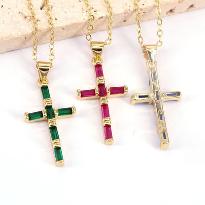 Fashion Geometric Cross Copper Zircon Necklace In Bulk