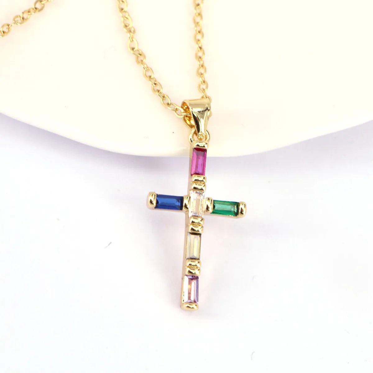 Fashion Geometric Cross Copper Zircon Necklace In Bulk