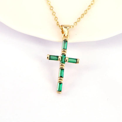 Fashion Geometric Cross Copper Zircon Necklace In Bulk