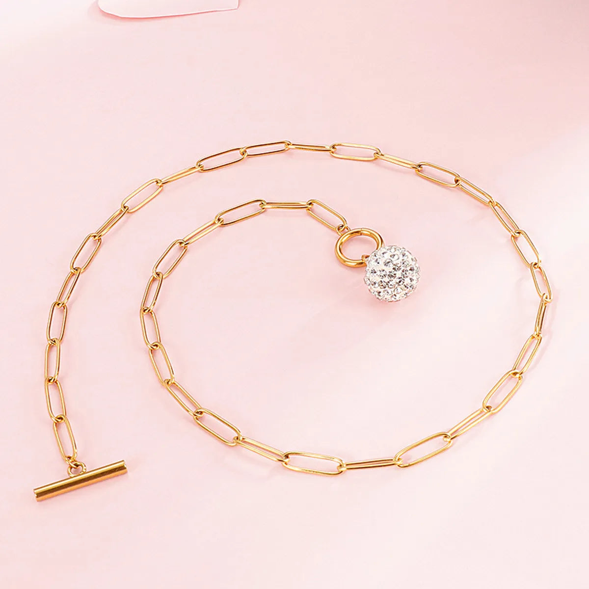 New Style Diamond Ball Stainless Steel Square Chain Ot Buckle Necklace Bracelet Set Wholesale Gooddiy