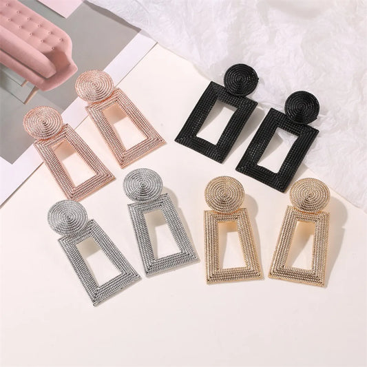 New Style Earrings Geometric Pendant Earrings Square Grain Metal Earrings Hollow Trapezoidal Earrings Wholesale Nihaojewelry