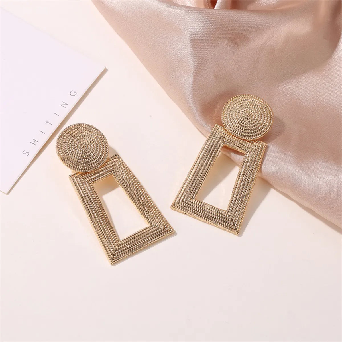 New Style Earrings Geometric Pendant Earrings Square Grain Metal Earrings Hollow Trapezoidal Earrings Wholesale Nihaojewelry