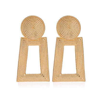 New Style Earrings Geometric Pendant Earrings Square Grain Metal Earrings Hollow Trapezoidal Earrings Wholesale Nihaojewelry