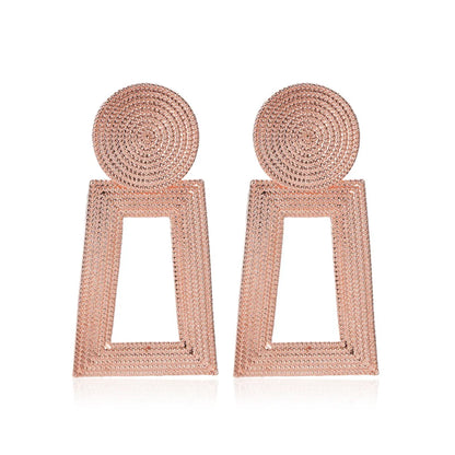 New Style Earrings Geometric Pendant Earrings Square Grain Metal Earrings Hollow Trapezoidal Earrings Wholesale Nihaojewelry