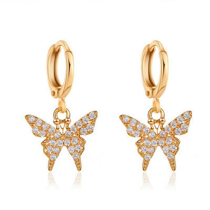 New Style Earrings Temperament Diamond Small Butterfly Earrings Ear Buckle Female Wild Gold Butterfly Earrings Wholesale Gooddiy