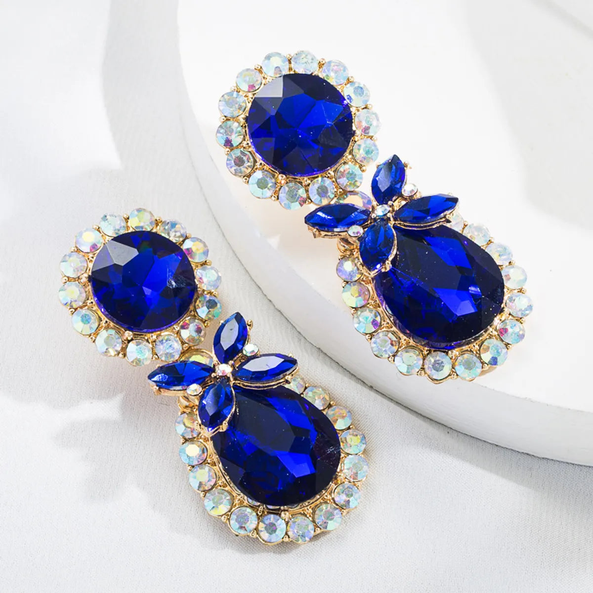 New Style Fashion Water Drop Shape Color Rhinestone Pendant Earrings