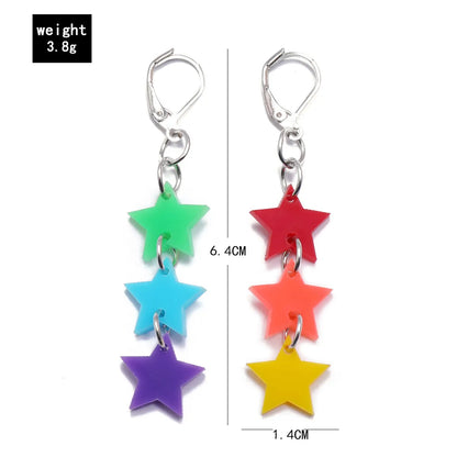 New Style Keychain Hanging Ring Red Orange Yellow Green Blue Purple Acrylic Tassel Star Five-Pointed Star Earrings