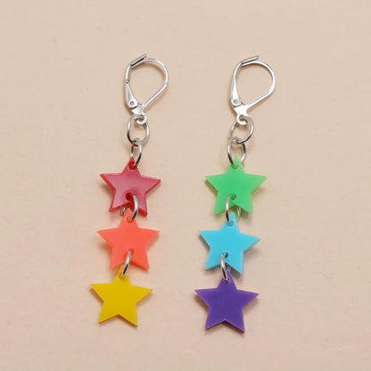 New Style Keychain Hanging Ring Red Orange Yellow Green Blue Purple Acrylic Tassel Star Five-Pointed Star Earrings