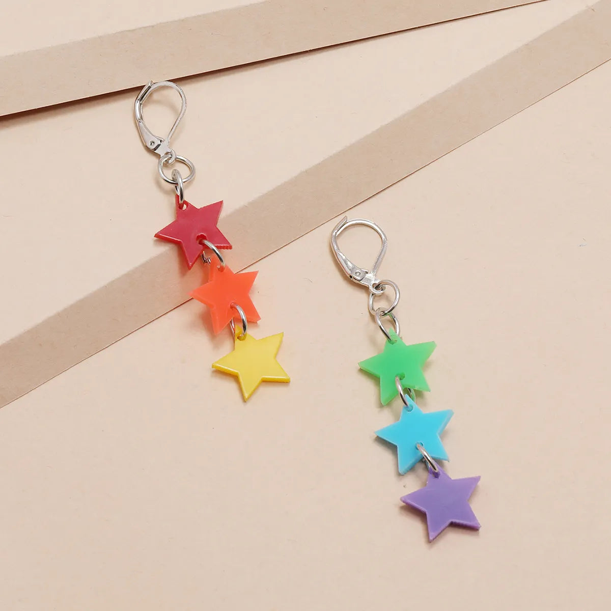 New Style Keychain Hanging Ring Red Orange Yellow Green Blue Purple Acrylic Tassel Star Five-Pointed Star Earrings