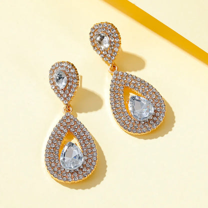 Fashion Water Droplets Plating Alloy Artificial Gemstones Earrings